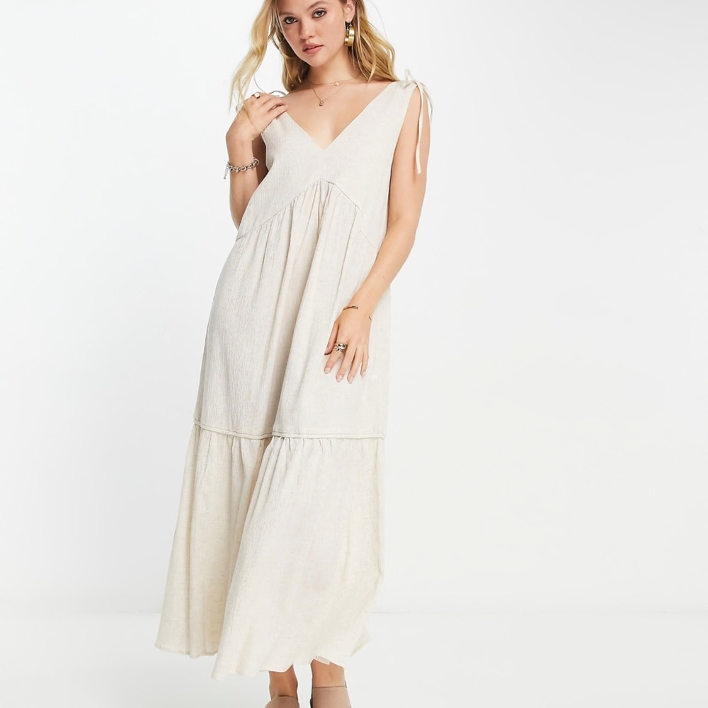 ASOS DESIGN crinkle trapeze maxi sundress in vintage cream